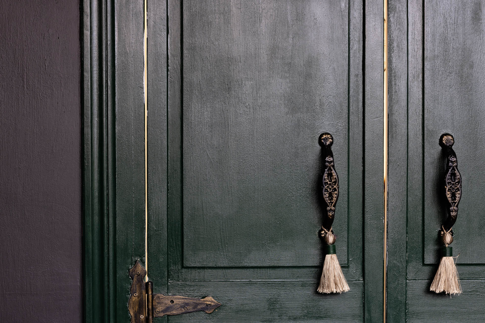 Green old door and high mirror